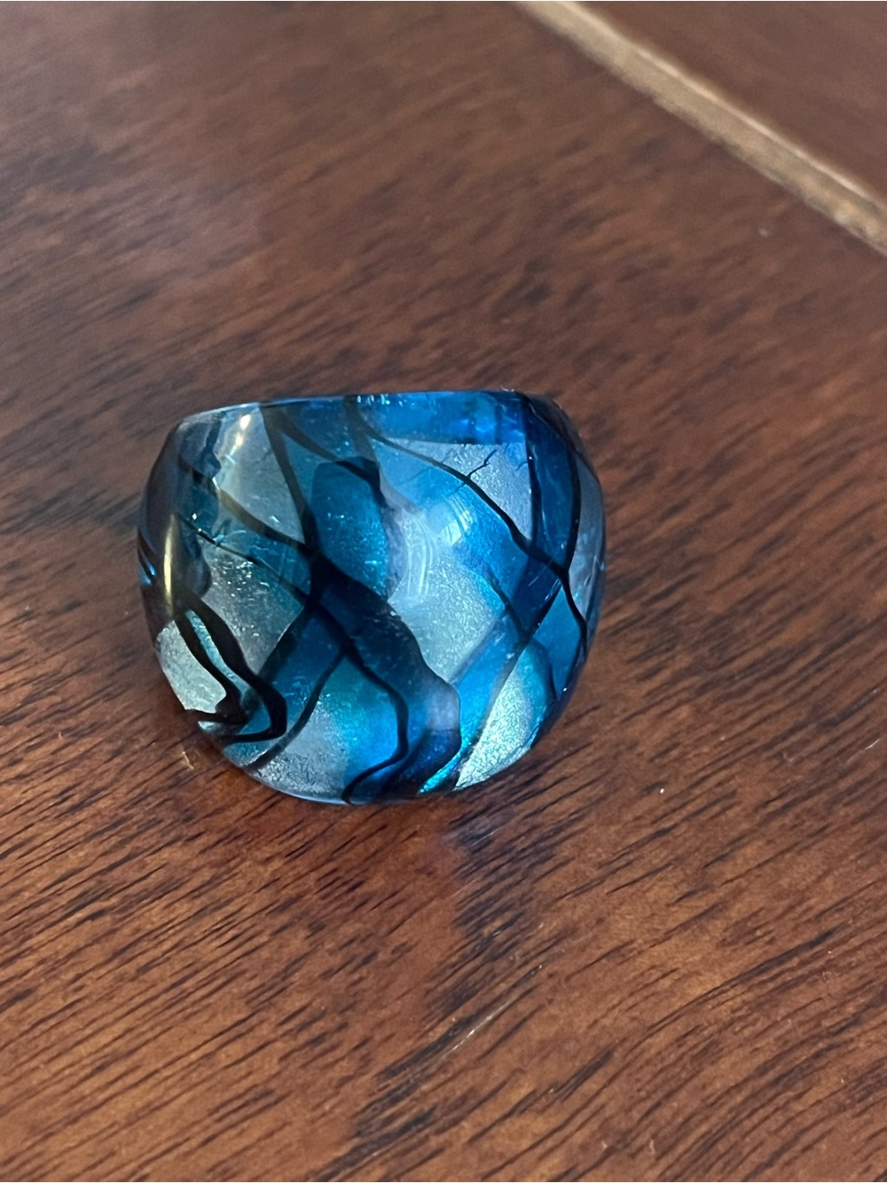 Blue Swirl Glass Statement Ring